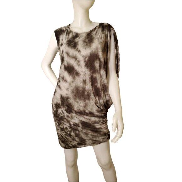 Med Young Fabulous Broke YFB Dress Mini Asymmetrical Y2K Tie-Dye Drape Luxury - Picture 2 of 10